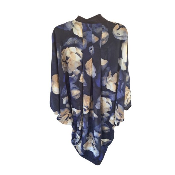 Womens Floral Kimono Cardigan OSFM A New Day 100% Recycled Polyester Navy Beige - Picture 1 of 5